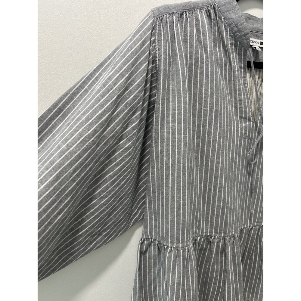 JW Anderson x Uniqlo Grey White Striped Linen Cotton Peplum Tie Blouse Top M - Picture 2 of 9